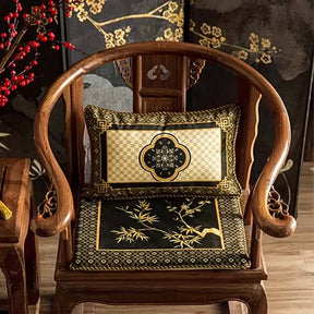 Chinoiserie Vintage Short Plush Lumbar Pillow Black-Gold Bamboo 30 x 50 cm