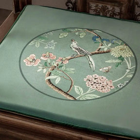 Chinoiserie Blue-Green Sparrow Short Plush Wooden Chair Cushion