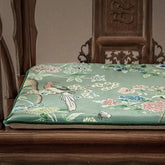 Chinoiserie Blue-Green Sparrow Short Plush Wooden Chair Cushion