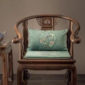 Chinoiserie Blue-Green Sparrow Short Plush Lumbar Pillow