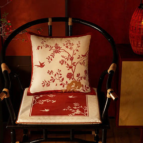 Chinoiserie Rose Moonlight Chinese Red Festival Chair Cushion