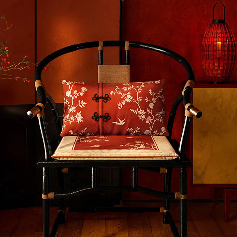 Chinoiserie Rose Moonlight Chinese Red Festival Chair Cushion