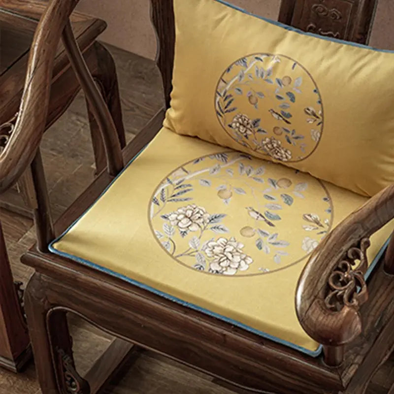 Chinoiserie Elegant Countryside Floral Bird Chair Cushion