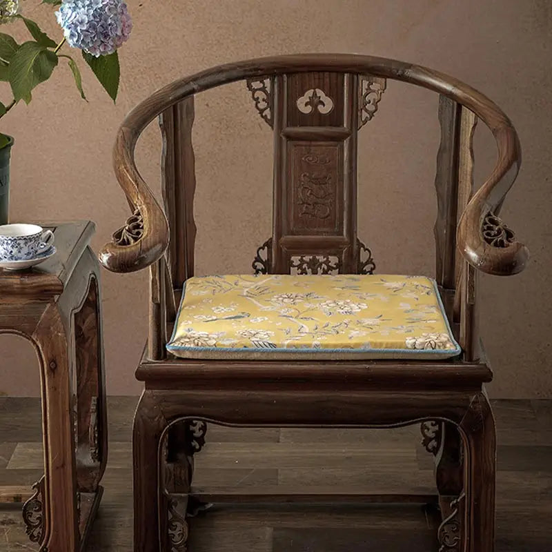 Chinoiserie Elegant Countryside Floral Bird Chair Cushion