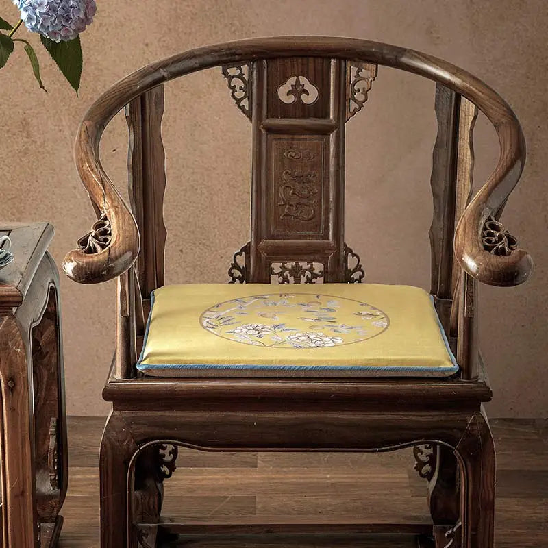 Chinoiserie Elegant Countryside Floral Bird Chair Cushion