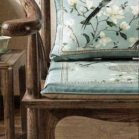 Chinoiserie Magpie and Magnolia Short Plush Chair Cushion