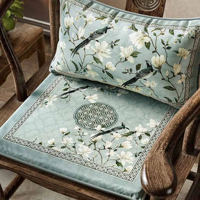 Chinoiserie Magpie and Magnolia Short Plush Chair Cushion