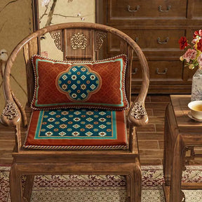 Chinoiserie Small Ball Pattern Short Plush Chair Cushion