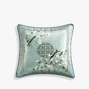 Chinoiserie  Plush Fabric Original Blue Throw Pillow Orchid Courtyard