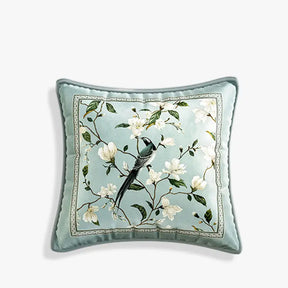 Chinoiserie  Plush Fabric Original Blue Throw Pillow Orchid Courtyard