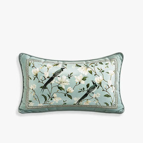 Chinoiserie  Plush Fabric Original Blue Throw Pillow Orchid Courtyard