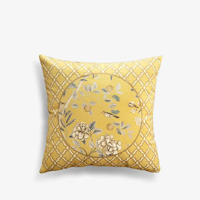 Chinoiserie Original Yellow Flowers and Birds Throw Pillow Autumn Abundance