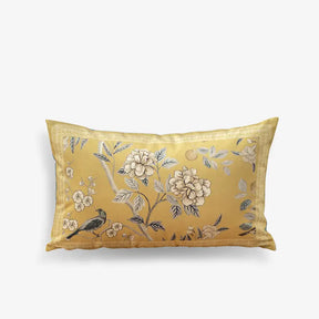 Chinoiserie Original Yellow Flowers and Birds Throw Pillow Autumn Abundance