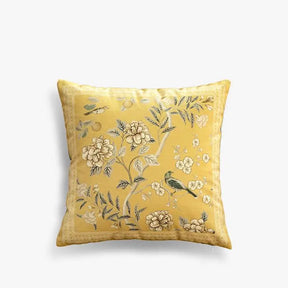 Chinoiserie Original Yellow Flowers and Birds Throw Pillow Autumn Abundance