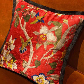 Chinoiserie Vintage Velvet Throw Pillow Floral and Botanical