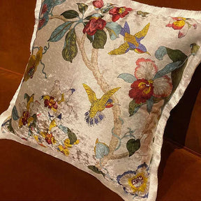 Chinoiserie Vintage Velvet Throw Pillow Floral and Botanical