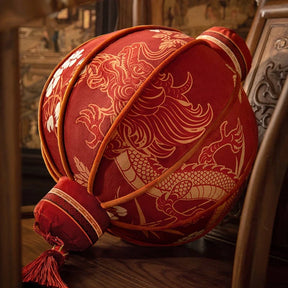 Chinoiserie Wedding Long Throw Pillow Joyful Red Celebration