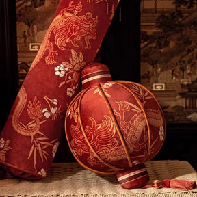 Chinoiserie Wedding Long Throw Pillow Joyful Red Celebration