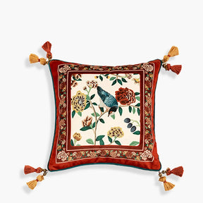 Chinoiserie Wedding Flower and Bird Throw Pillow Joyful Red Celebration