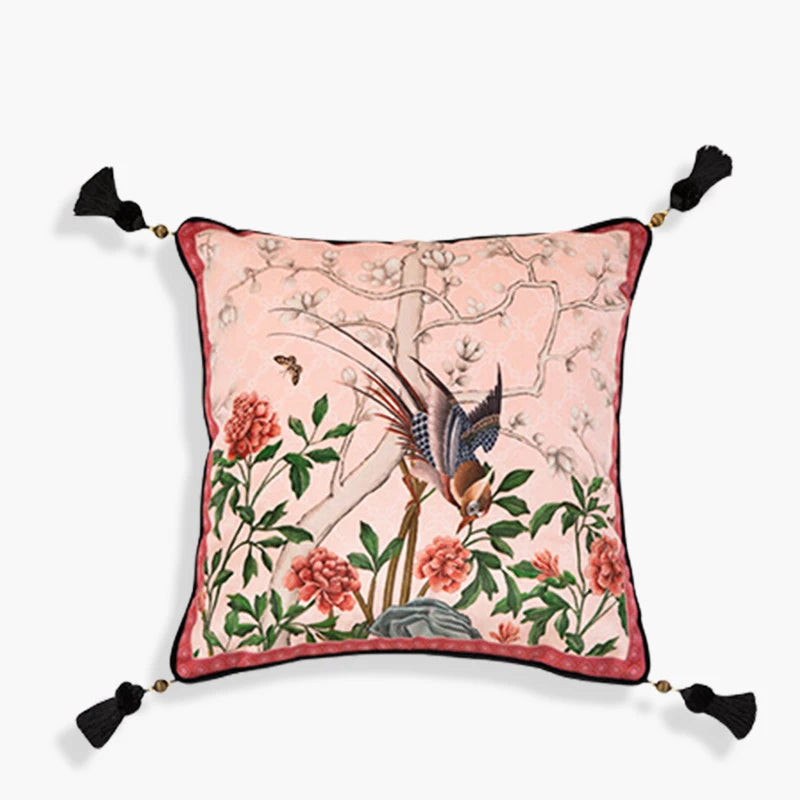 Chinoiserie Original Spring Floral and Bird Throw Pillow