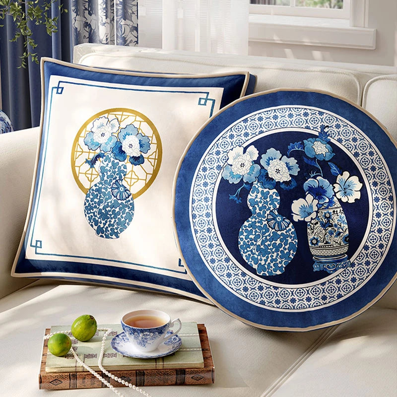 Chinoiserie Blue and White Sofa Throw Pillow