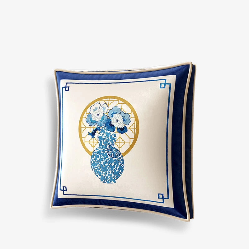 Chinoiserie Blue and White Sofa Throw Pillow Floral Serenade