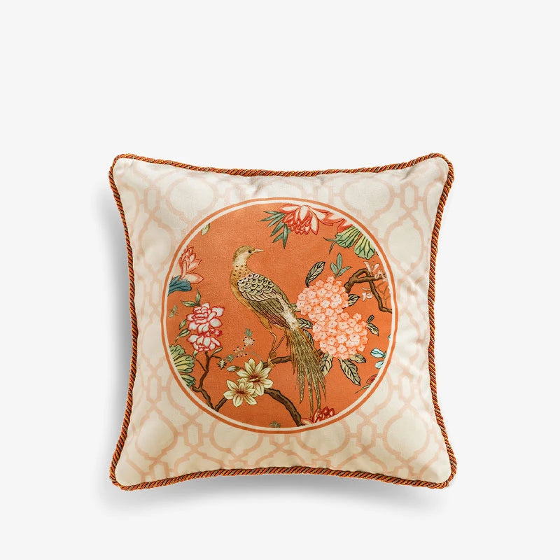 Chinoiserie Sofa Cushion Pillow Orange Hydrangea Dream