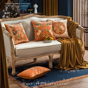 Chinoiserie Sofa Cushion Pillow Orange Hydrangea Dream