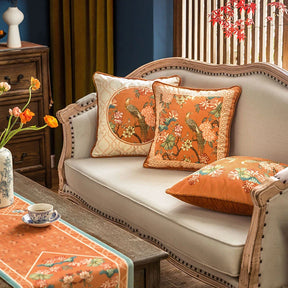 Chinoiserie Sofa Cushion Pillow Orange Hydrangea Dream