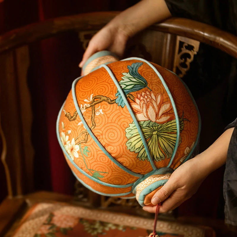 Chinoiserie Hydrangea Lantern-Shaped Throw Pillow