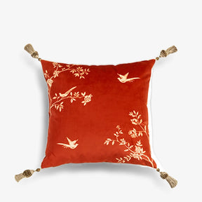 Chinoiserie Red Flower and Birds Elegance Throw Pillow