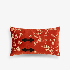 Chinoiserie Red Flower and Birds Elegance Throw Pillow