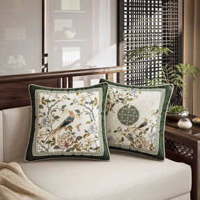 Chinoiserie Flower and Bird Elegance Pillow Cushion