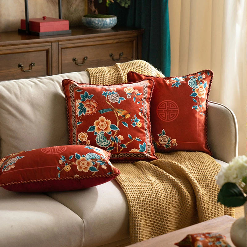 Chinoiserie Oriental Traditional Elegance  Red Pillow Cushion