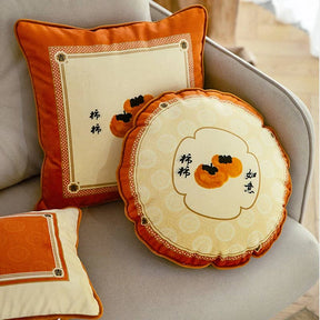 Chinoiserie Orange Throw Pillow Cushion Persimmons Blessings