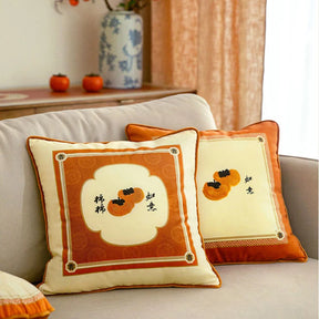 Chinoiserie Orange Throw Pillow Cushion Persimmons Blessings