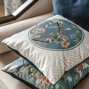 Chinoiserie Original Vintage Flower and Bird Throw Pillow