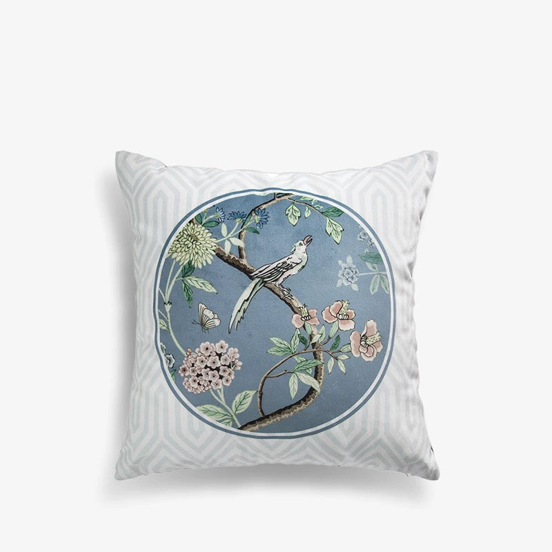 Chinoiserie Original Vintage Flower and Bird Throw Pillow