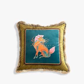 Chinoiserie Plush Fabric Throw Pillows Qilin Inspired Mythical Chinese Decor