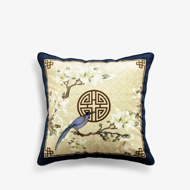 Chinoiserie Original Flowers and Birds Throw Pillow