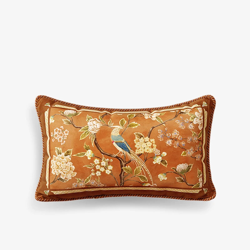 Chinoiserie Original Flowers and Birds Throw Pillow Orange Melody