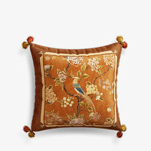 Chinoiserie Original Flowers and Birds Throw Pillow Orange Melody