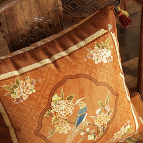 Chinoiserie Original Flowers and Birds Throw Pillow Orange Melody