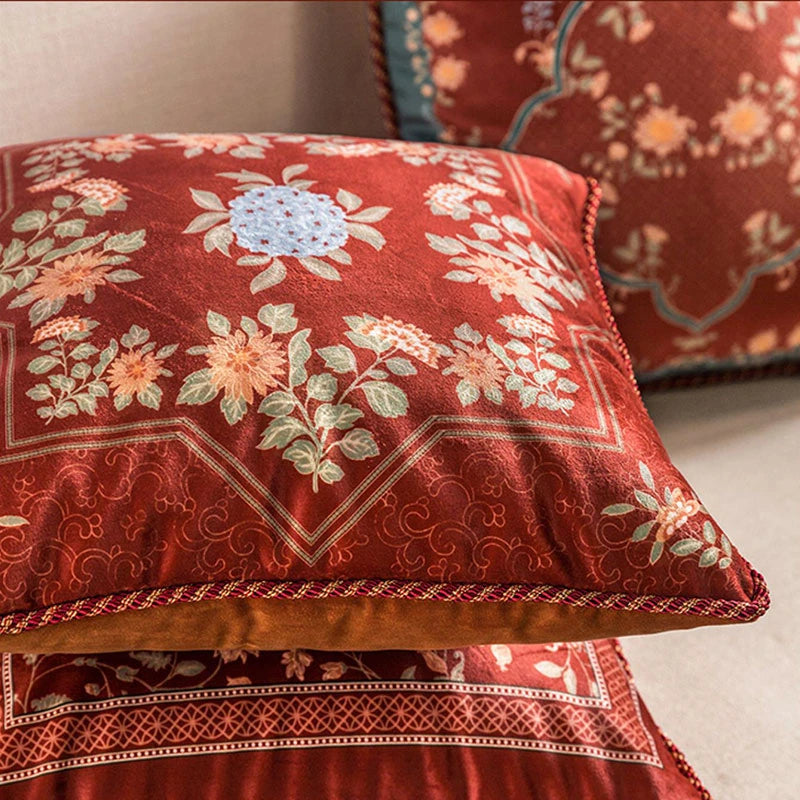 Chinoiserie Red Chrysanthemum Elegance Pillow Cushion