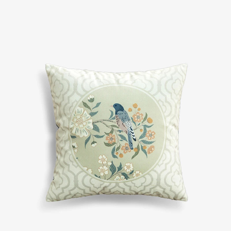 Chinoiserie Original Flowers and Birds Throw Pillow