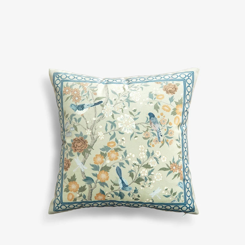 Chinoiserie Original Flowers and Birds Throw Pillow