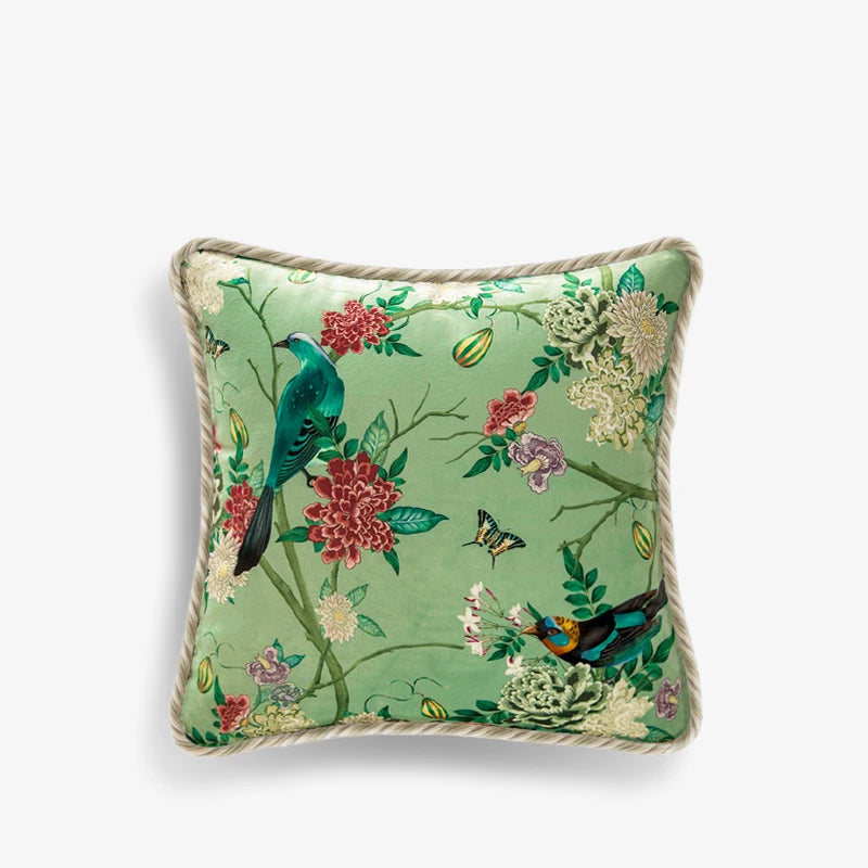 Chinoiserie Vintage Flowers and Birds Throw Pillow