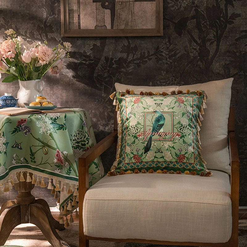 Chinoiserie Vintage Flowers and Birds Throw Pillow