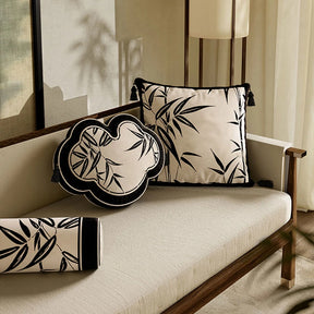 Chinoiserie Oriental Traditiona White Bamboo Pillow Cushion