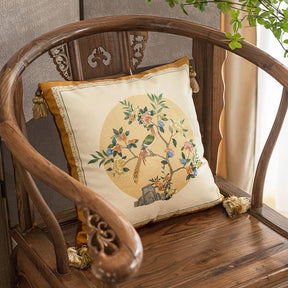 Chinoiserie Original Flowers and Birds Throw Pillow